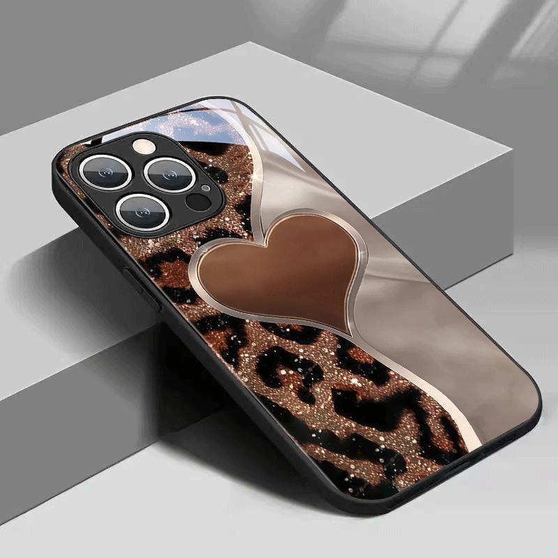 Golden Flash Leopard Heart Shadow Phone Case is suitable for iPhone 17 16 15 14 13 12 11 Pro/Max/Plus anti drop and shockproof