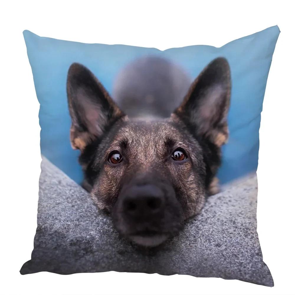 Peach Leather Cushion Cover Shepherd Dog Pillow Pet Animal Suitable for Children's Room