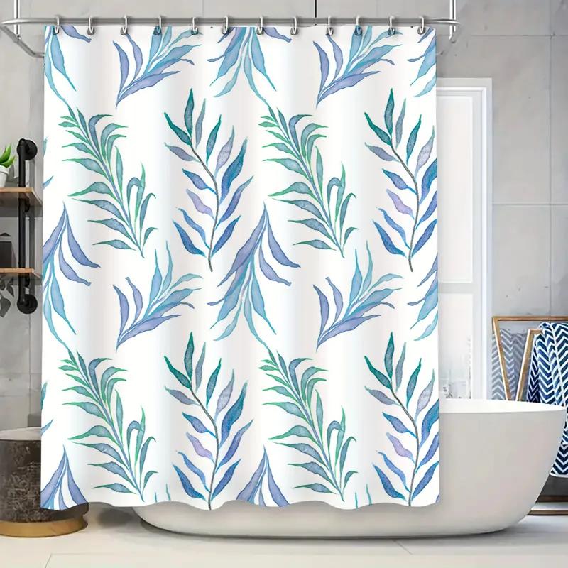 

Blue Floral Watercolor Shower Curtain Bath Decor With Fresh Greenery Pattern Waterproof Fabric For Bathroom Decoration In Variou W60H190(CM)-1 Pcs