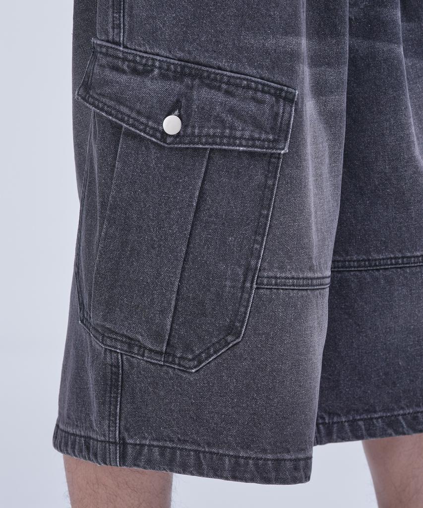 Peulojegteusseuli Signature Cargo Bermuda Pants [Black Denim]_Hb2116