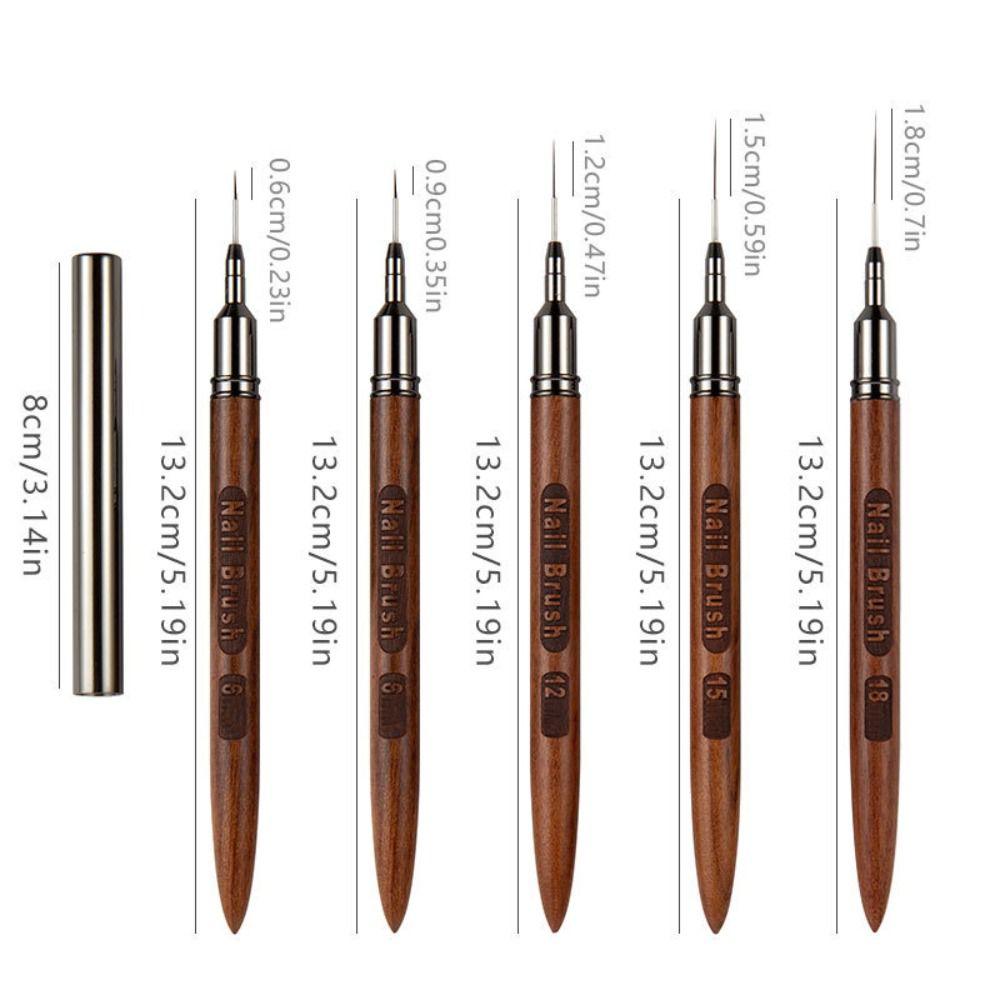 6/9/12/15/18mm Nail Liner Brush Sandalwood Pole Professional Fine Detail Nail Brush Nail Art Painting Brush Nail Painting