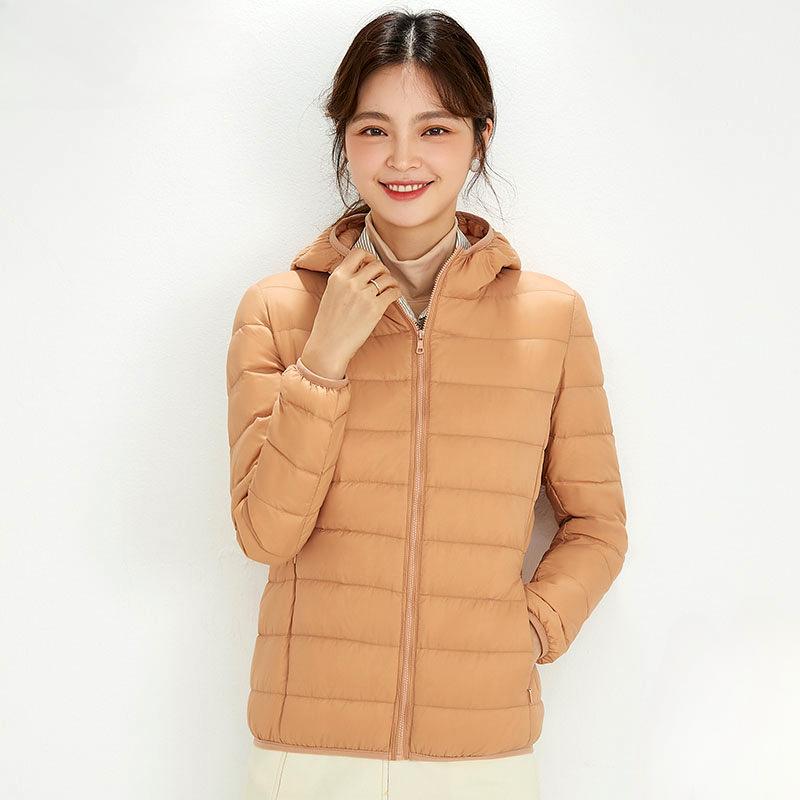 Chaqueta de plumón con capucha de invierno para mujer, ligera, corta, de talla grande, ligera, de plumón de pato blanco