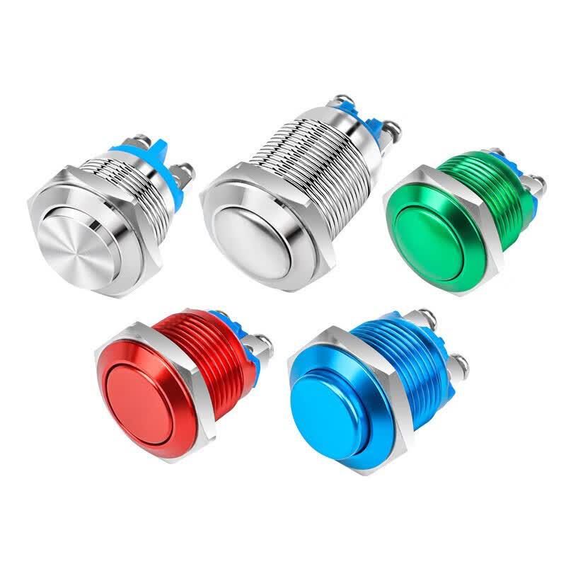 HUNJUN 16mm Normally Open Screw-Mount Metal Push Button Switch