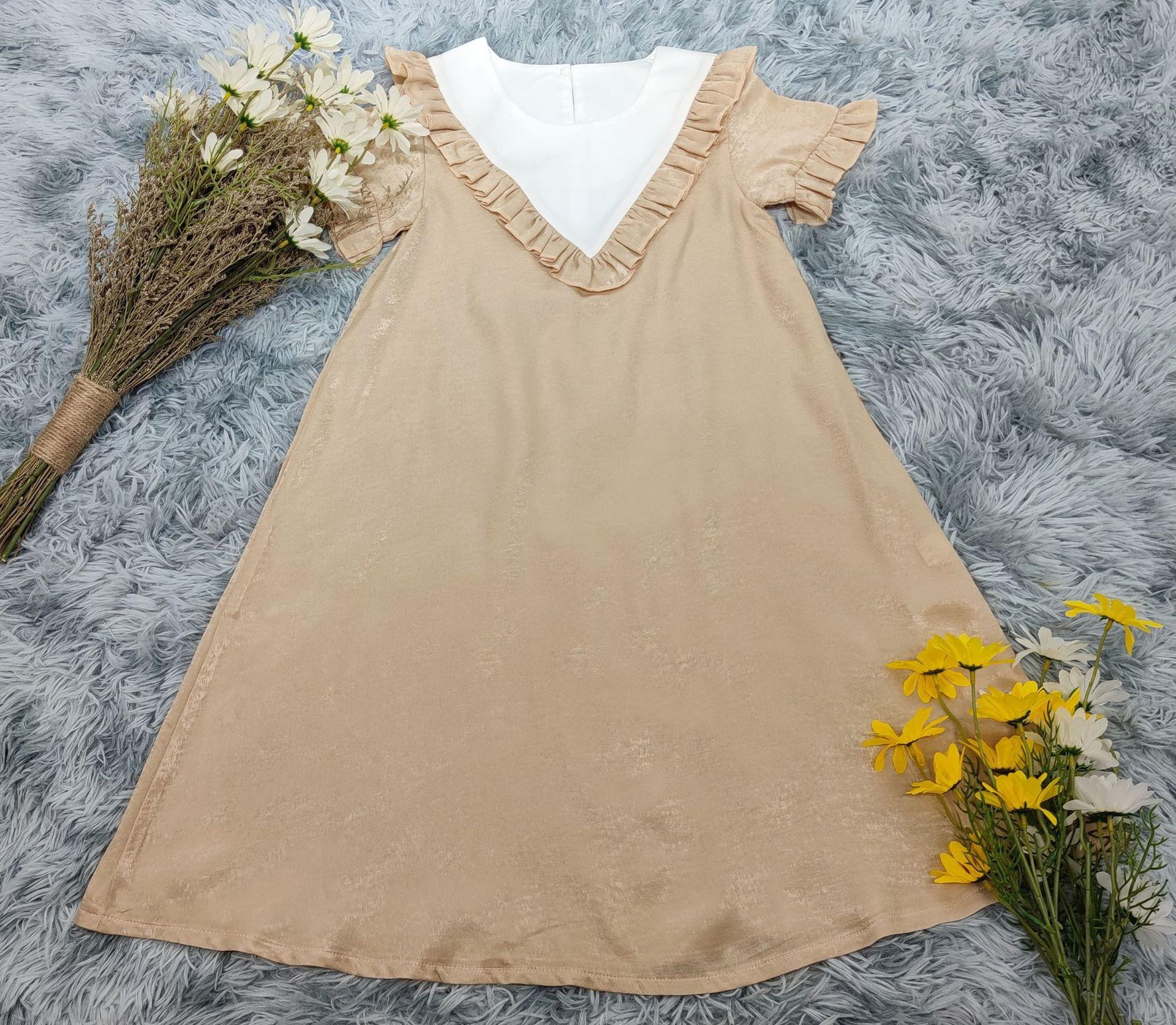 

Платье для девочек с круглым вырезом и цветочным краем, с коротким рукавом, свободное модное мусульманское платье 16 шампанского