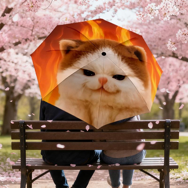 Flaming Feline Fun: Customizable Cat Print Umbrella - Auto Open/Closed, Outdoor Travel Essential, Lightweight & Durable 033