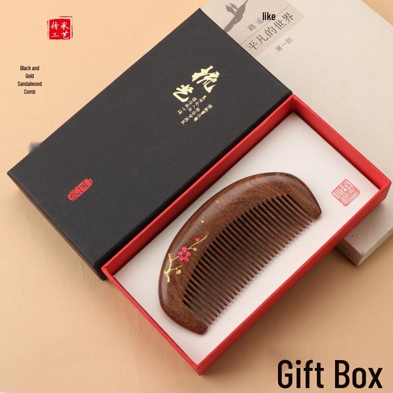 Black Gold Sandalwood Comb with Free Engraving - Hand-Painted Wooden Comb In High-End Gift Box, Perfect for Nurse's Day