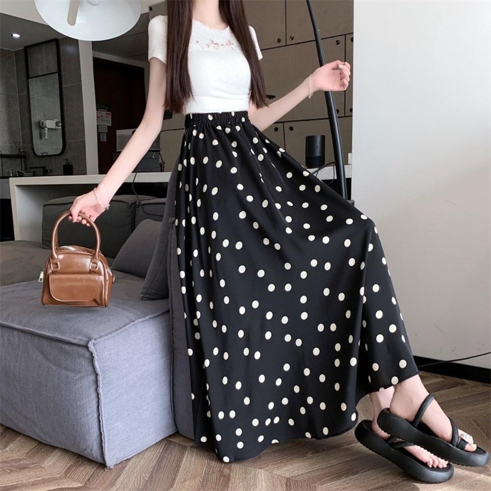 Splicing Design A-Line Skirt Slim Fit Half-length Dress Elegant Polka Dot Skirt Wedding Guest