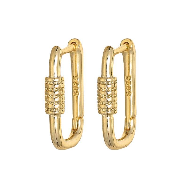 925 Sterling Silver Geometric Oval Hoop Earrings Female Golden French Earrings
