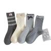 Socks Double Needle Bow Medium Tube Socks Fashion Letter Cloth Label Lace Stacking Socks Gray Socks Trendy Socks