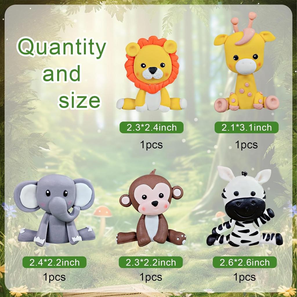 Tortenaufsatz mit Safari-Tieren, Dschungel-Thema, Tortendekoration mit Safari-Tieren: Löwe, Giraffe, Affe, Elefant, Zebra