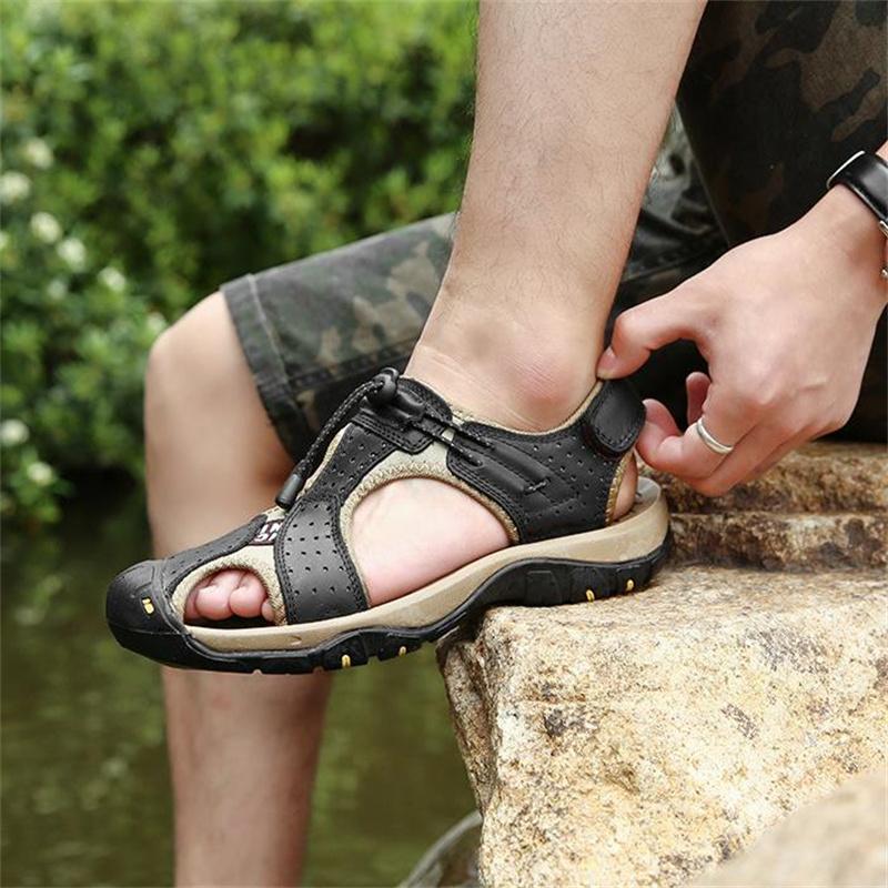 Letní pánské sandály z pravé kůže, pánská ležérní obuv, outdoorové pánské kožené sandály, pánské plážové boty, římské boty, větší velikost 38-48
