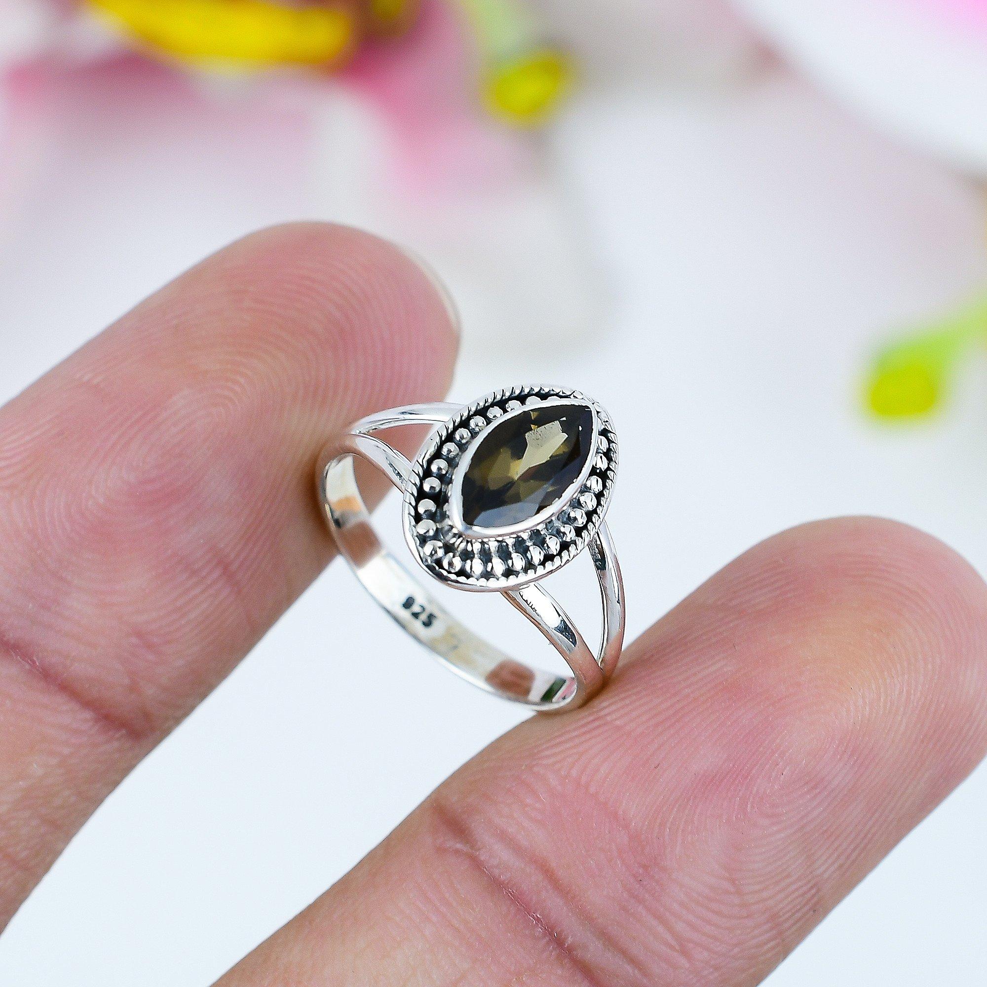 

Ювелирное кольцо из стерлингового серебра 925 пробы с натуральным дымчатым кварцем S.8.5 w7m69