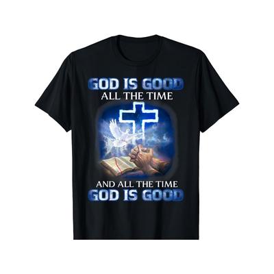 Men's Christian Faith T-Shirt - Black Religious Apparel with "God Is Good All the Time" Quote - Breathable Cotton Tee for Church, Casual Attire -