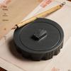 Tree Stump Inkstone: Calligraphy Scratch Stone with Lid, Ink Stick, and Dish.
