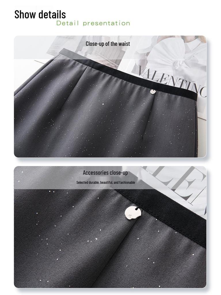 Gray Sequin A-line Midi Skirt: Spring 2025 Women's Petite Bodycon Design