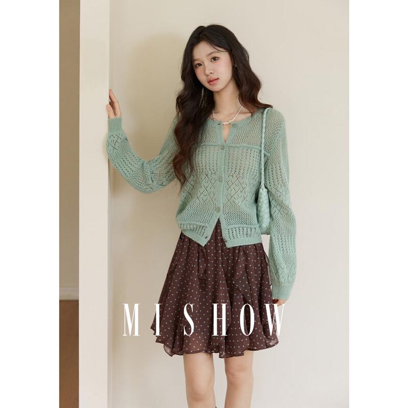 Mi Xiu Women s Retro Hollow-Out Knit Cardigan L