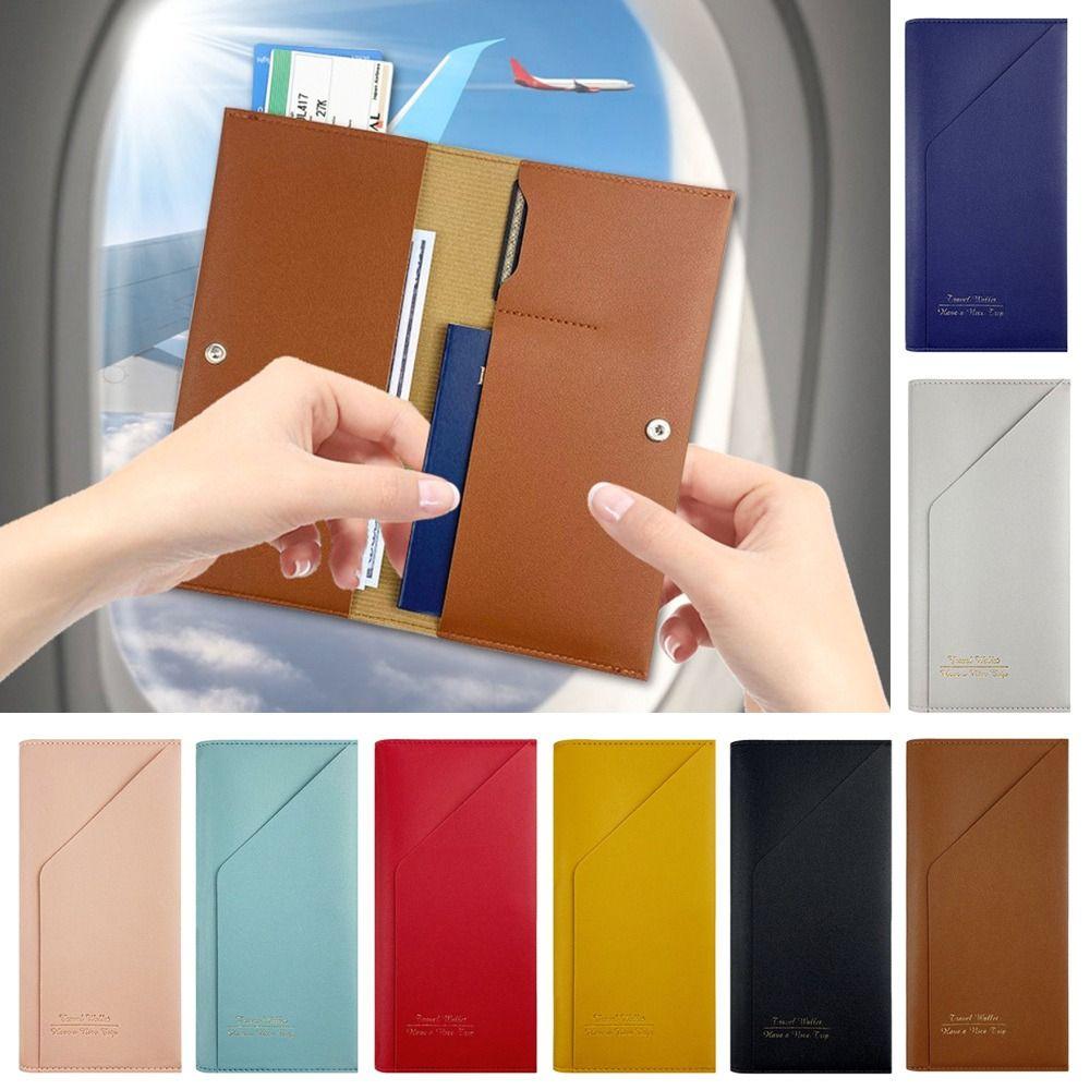 Portable Pu Leather Passport Cover Solid Color Light-weight Passport Holder Purse Bags Women