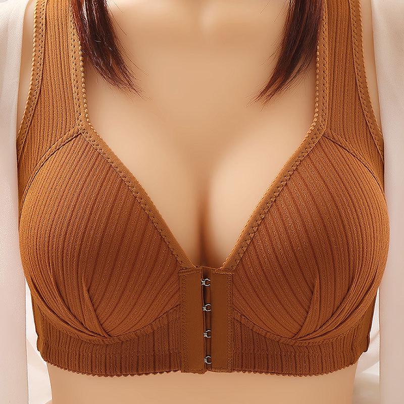 Plus Size Front Closure Wire-Free Push-Up Bra with Side Support for Mature Women