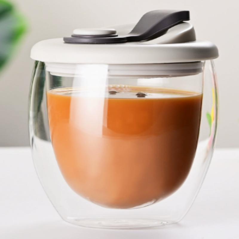 Стеклянная кофейная кружка с двойными стенками и силиконовой крышкой, термокружка для кофе с крышкой для путешествий и дома 5