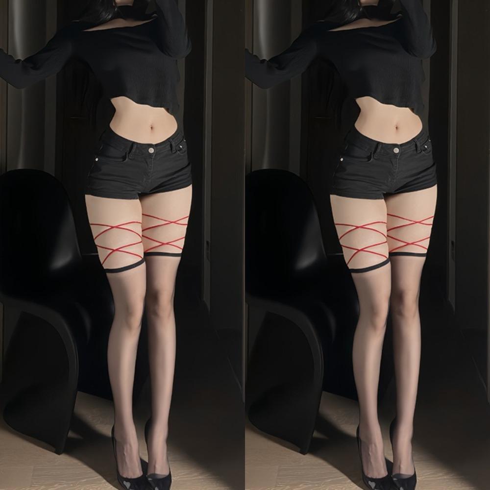 2Pairs Lolita JK Lace up Stocking Transparent Thigh High Stockings Chic Above Knee Stockings Party