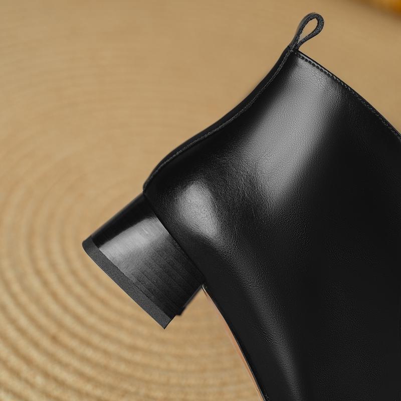Fashion Women's New Round Toe Autumn/winter Runway Runway Runway Bow Print Cowhide Mid Heel Plus Calf Zipper Retro Short Boots