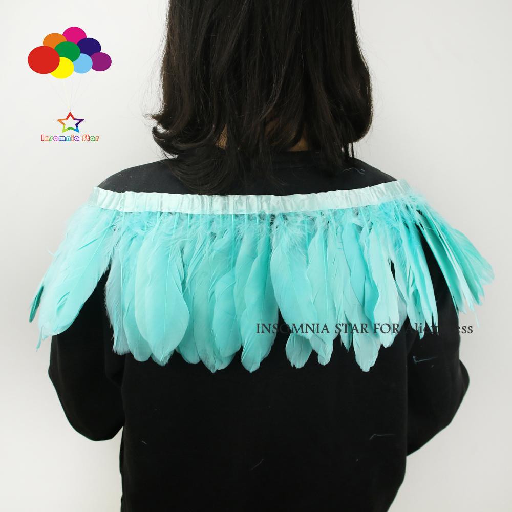 Feather2 Meter/pack Goose Feather Fringe Trim On Satin Header 6"- 8" In /15-20 Cm Width