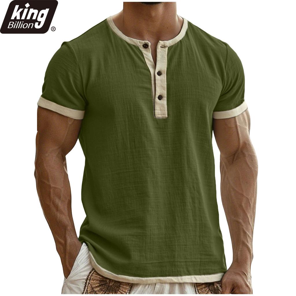 Herren Kontrastbesatz Henley T-Shirt - Kurzarm Knopfleiste mit Kerbe Schmal Geschnitten Vintage Lässig Sommer Tägliches Basic Tee