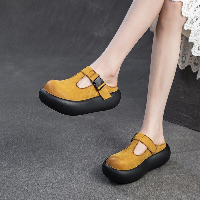 Fashion GKTINOO Genuine Leather Summer Shoes Women Slippers Wedges Outside Slides Leisure 2025 New Handmade Concise Ladies Slippers