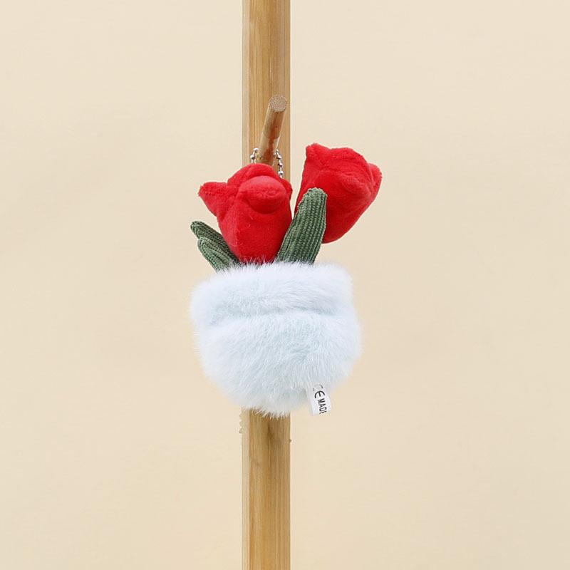 

Soft Tulip Flower Plush Pendant With Keychain For Backpack And Gift Use