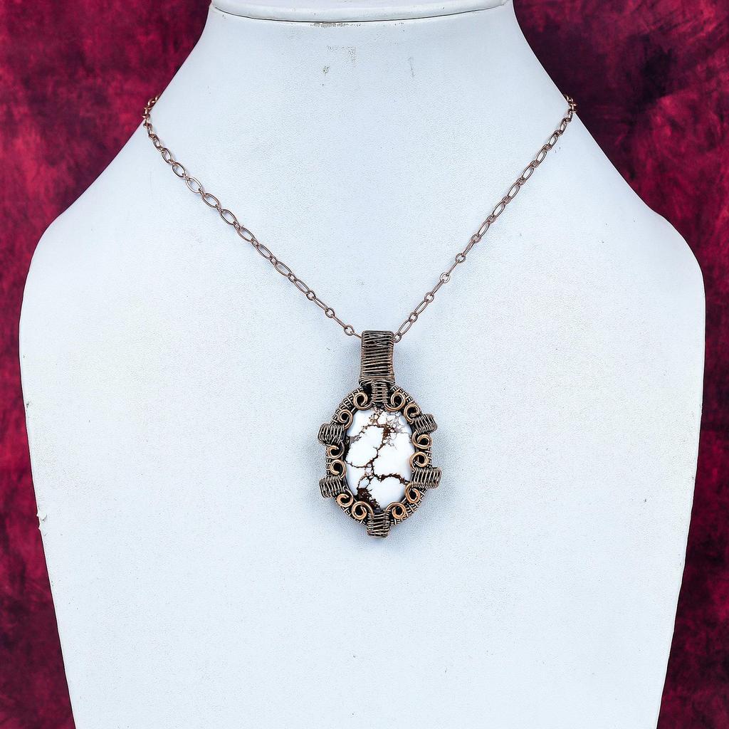 Wild Horse Magnesite Gemstone Pendant Copper Wire Wrapped Handmade Pendant