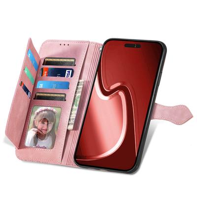 For iPhone 16 Pro Max Zipper Wallet Case with Strap Flower Imprint PU Leather Phone Cover