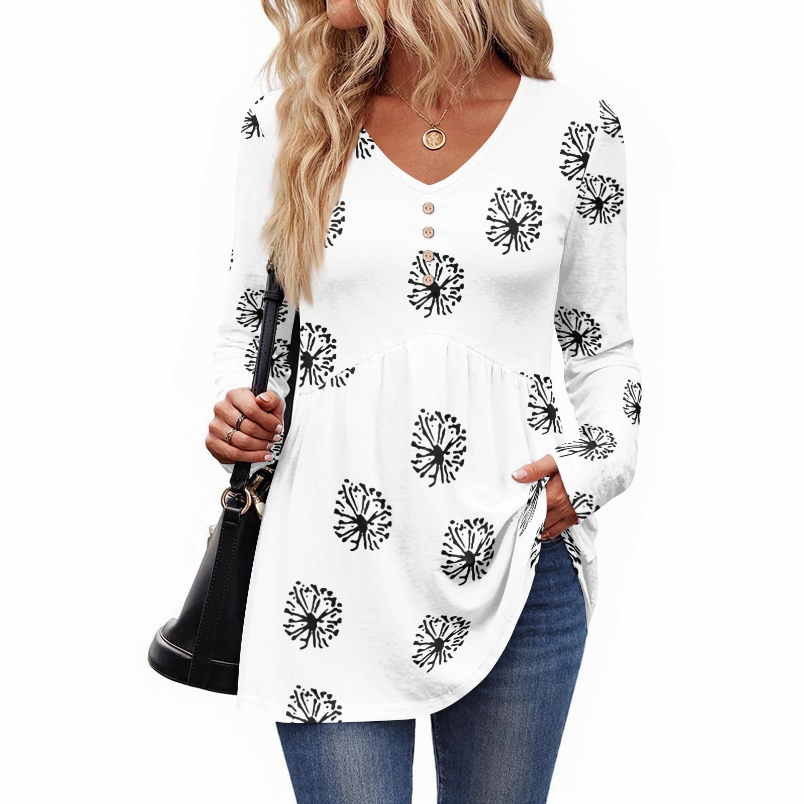 

Женский повседневный модный топ с V-образным вырезом на пуговицах, в стиле ретро, с цветочным принтом, с длинным рукавом XL