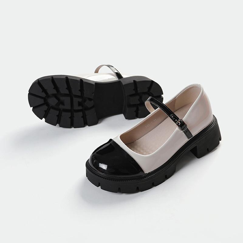 Small Inner Height Increase Women's Shoes 34 Small Size 313233 French High Heel Black and White Mary Jane Small Leather Shoes with Skirt