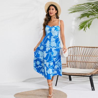Amazon Wishes Cross-border Ins Wind, European and American Women's Dress, Bohemian Print Suspender Cake Skirt