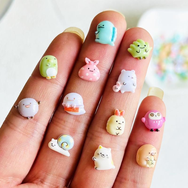

60 Pieces Of Mixed Nail Resin Mini Cartoon Dinosaur, Rabbit, Snail Style Rhinestone Diy Nail Art 3D Jewelry A37