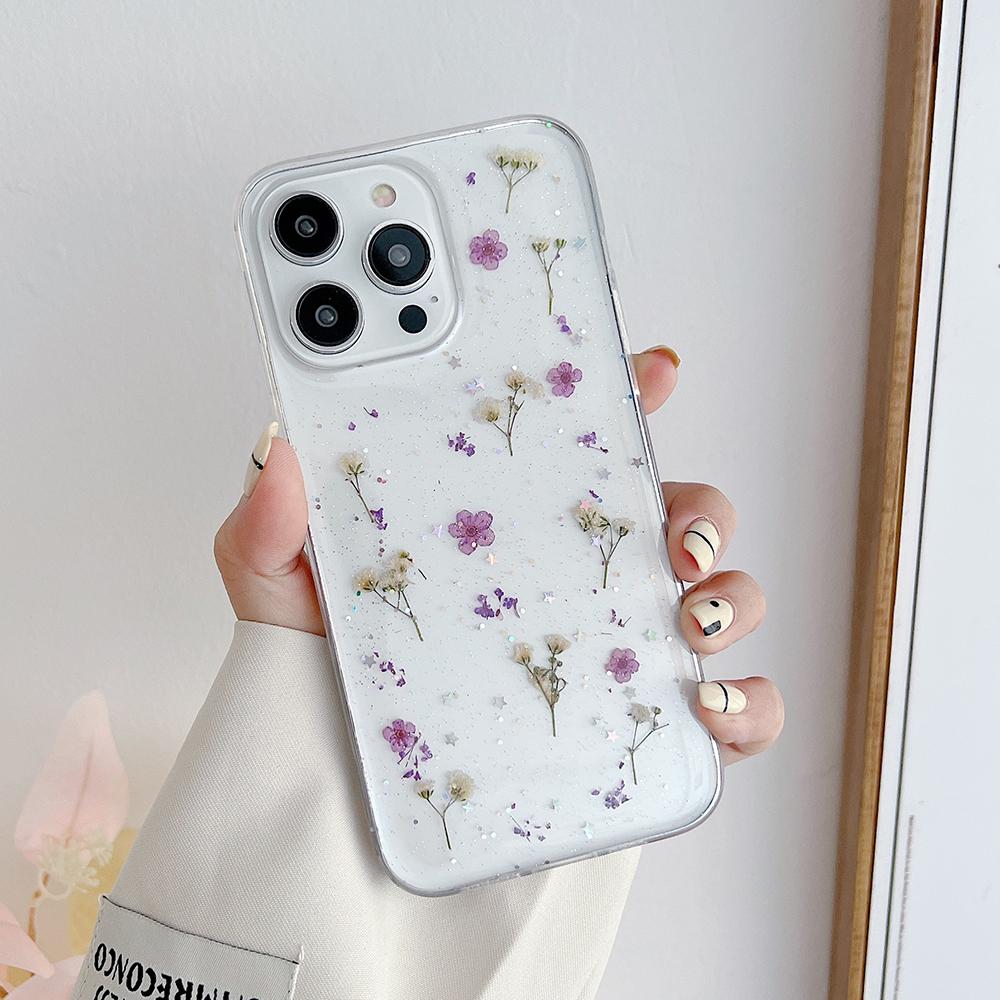 Real Dry Flower Phone Case For iPhone 17 Air 16 15 14 13 12 11 Pro XR X XS Max 7 8 Plus 16E Floral Soft Shockproof Cover