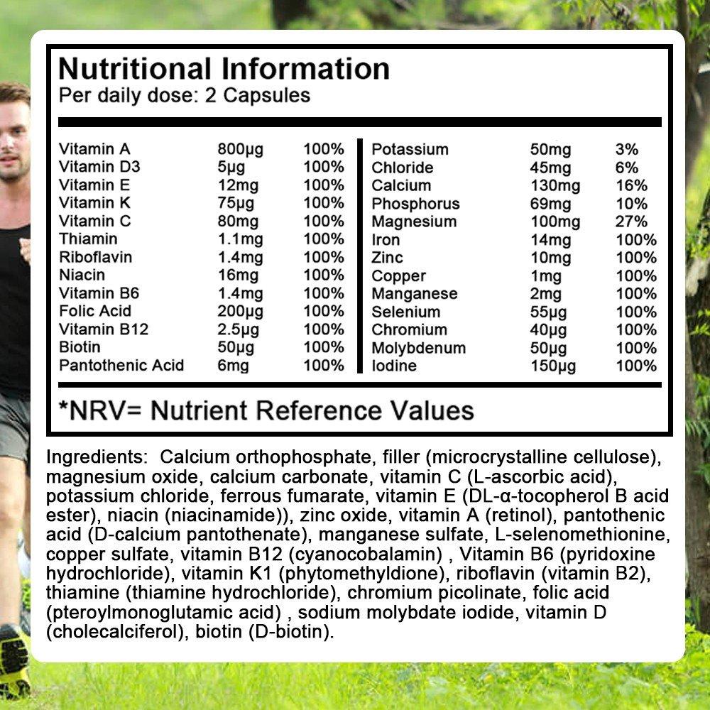 Bunkell Multivitamins & Minerals Supplement, 26 Essential Active Vitamins & Minerals, 120 Caps