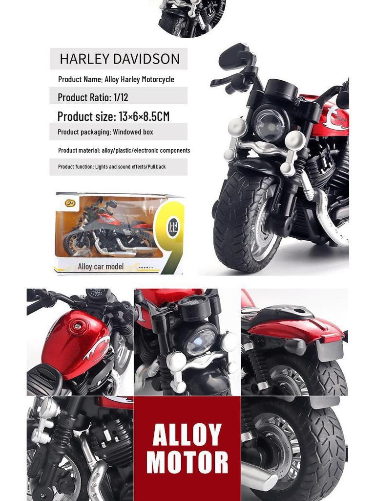 Dreamy Alloy Motorcycle Model 1:12 with Sound & Light Effects - Pull-Back Toy for Kids