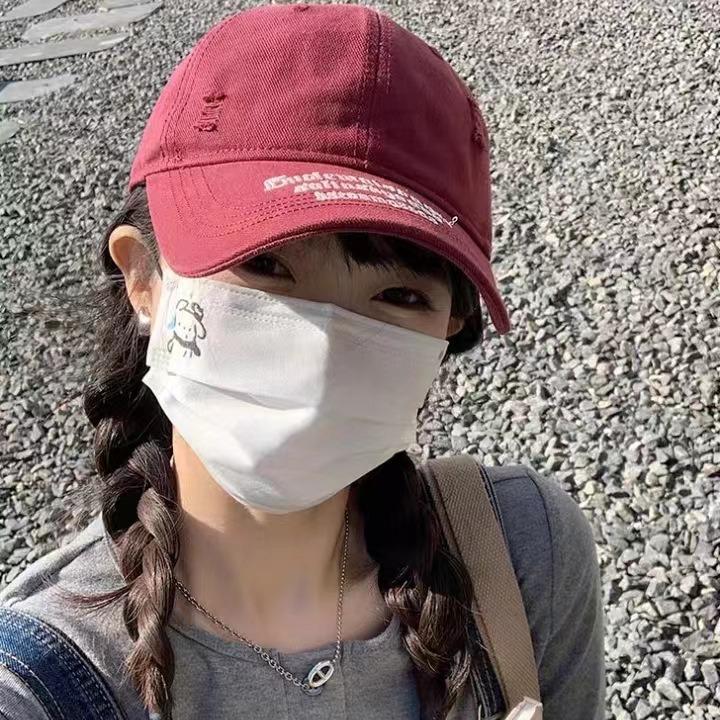 Retro Letter Embroidery Ripped Student Baseball Cap Men's Soft Top Baseball Cap Women's New Big Head Circumference Color