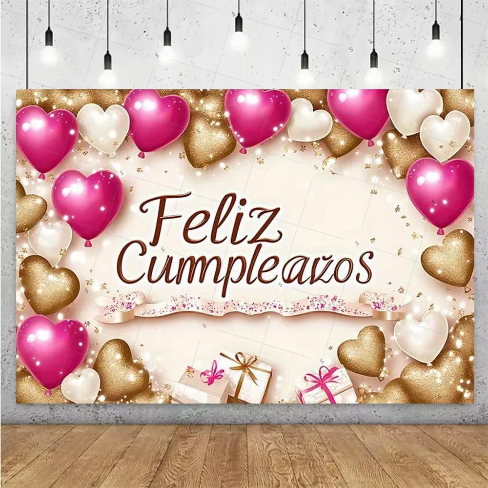 Happy Theme Background In Spanish, Party Decoration with Colored Globes, Background Banner, Gift for Children, Photo Session