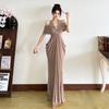 French Pure Desire Style Pleated Slim and Thin Neck Dress Femininity Drape Dress