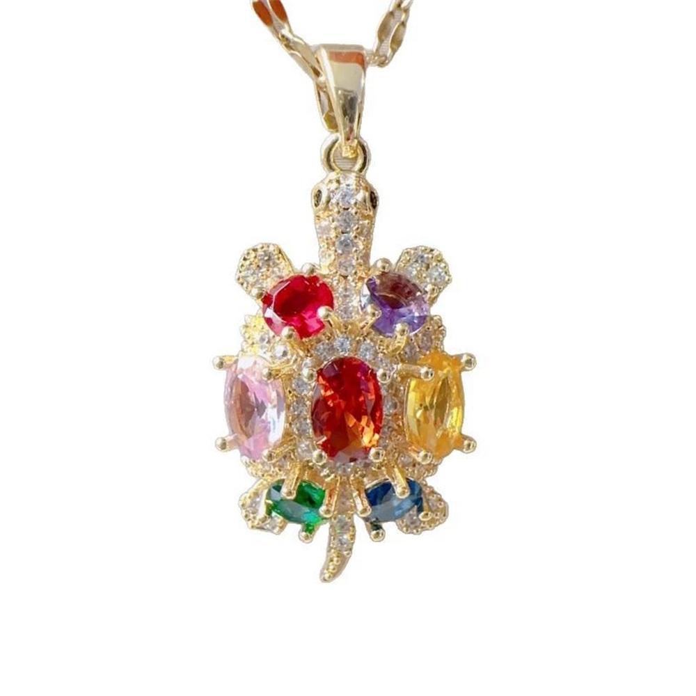 Cute Female Rainbow Zircon Stone Pendant Necklace Vintage Gold Color Wedding Jewelry For Women