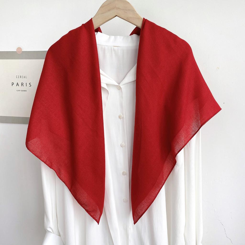 Head Scarf Solid Color Versatile Silk Scarf Women's Summer Air-conditioned Room with Cotton and Linen Shawl Simple Temperament Scarf