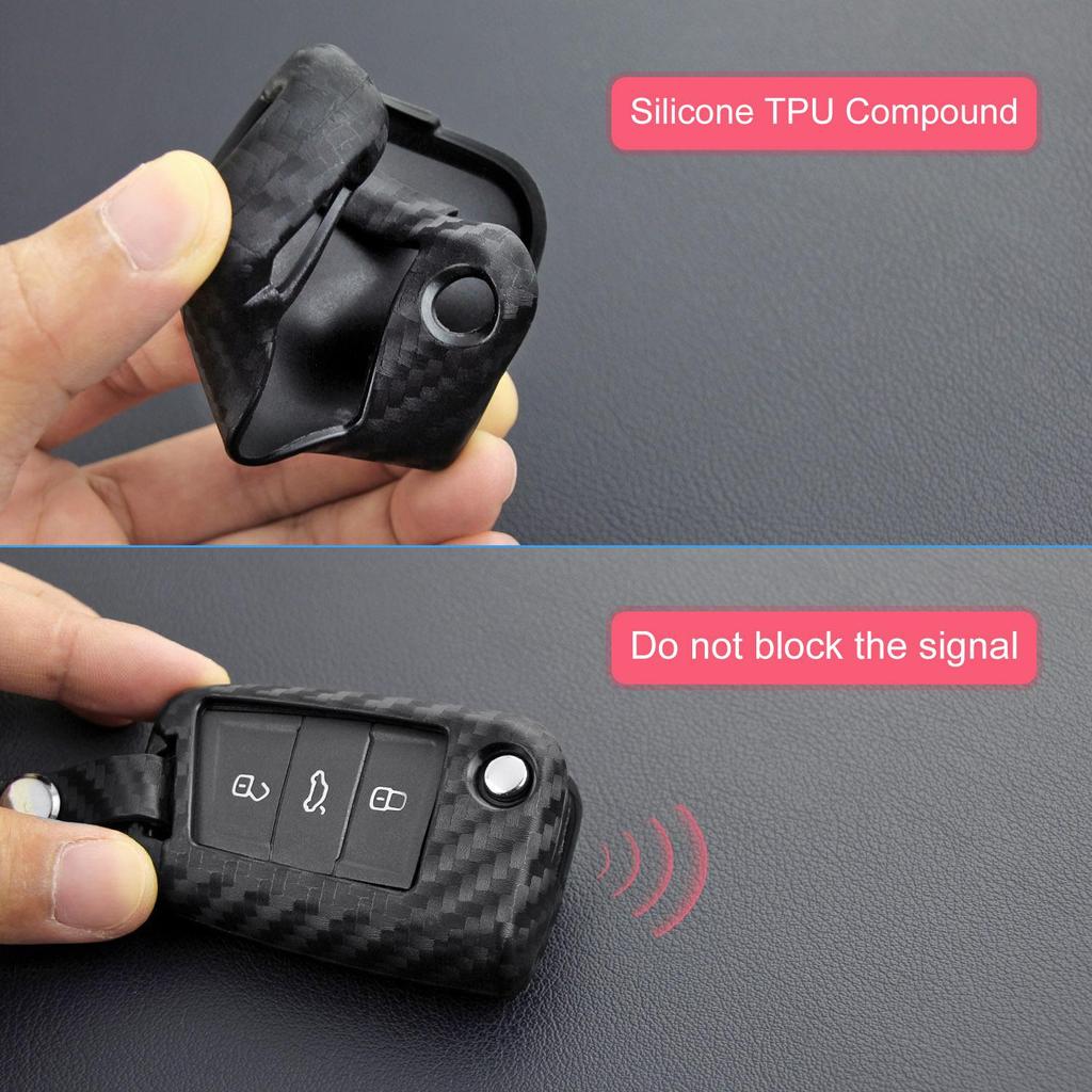 Carbon Fiber Silicone Key Case for VW Lamando, Golf 7, New Tiguan L, Teramont