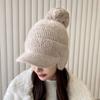 Solid Color Earflaps Hat Windproof Knitted Baseball Hat Fashion Plush Peaked Cap  Ladies