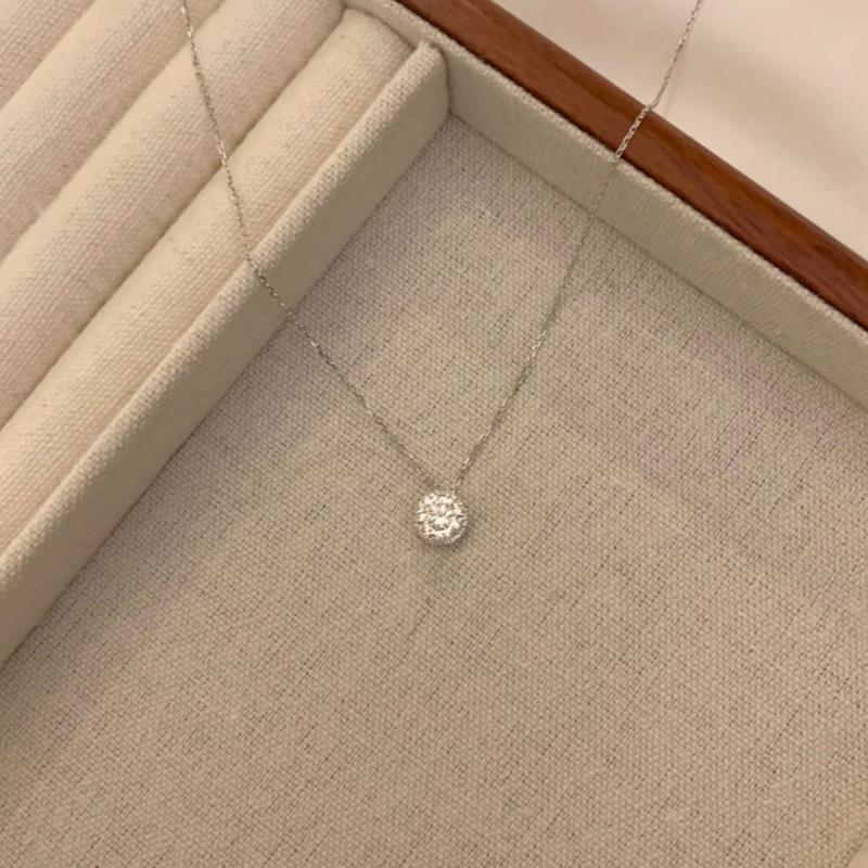 

S925 Sterling Silver Round Diamond Necklace for Women , Simple Moissanite Zircon Cute Clavicle Chain , Fashion Office Da Zircon білий