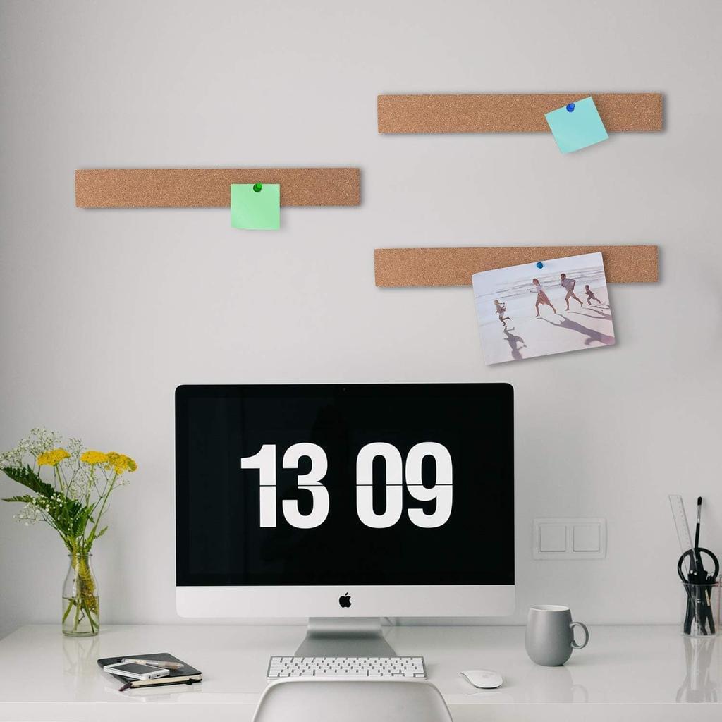 4 Pieces/set, Corkboard Bulletin Board Strip, Thick, Frameless Corkboard Strip, with 50 Mixed Color Thumbnails, The Color of The Thumbnails Is Random