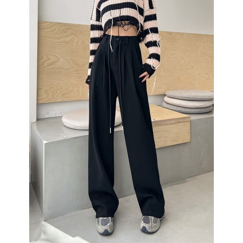 

Новые весенне-осенние повседневные брюки для женщин, приталенные, с высокой посадкой, драпирующиеся, узкой версии, широкие прямые спортивные штаны XXL