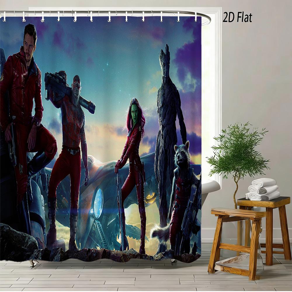 Rocket Raccoon & Groot Guardians Of The Galaxy Space Battle Waterproof Shower Curtain For Cosmic Bathroom Decor