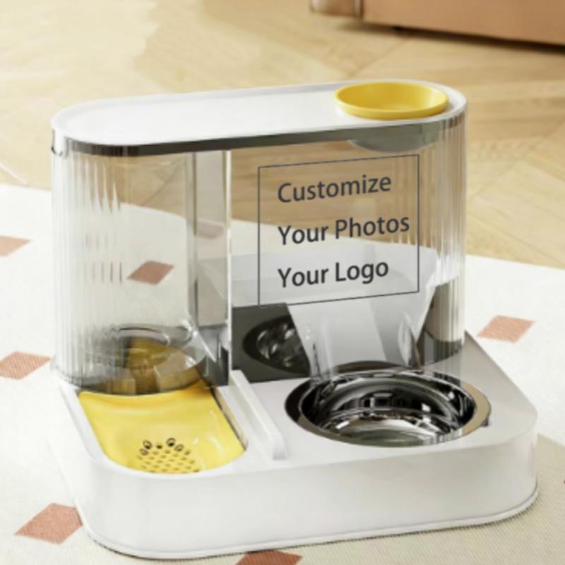 

Customized Personalized Automatic Pet Feeding Dish for Dogs And Cats Two-in-One Stainless Steel Bowl with Water Dispenser жовтий